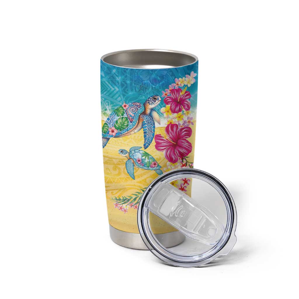 Hawaiian Tropical Plants Turtles Tumbler Cup Watercolor Style - Polynesian Pride