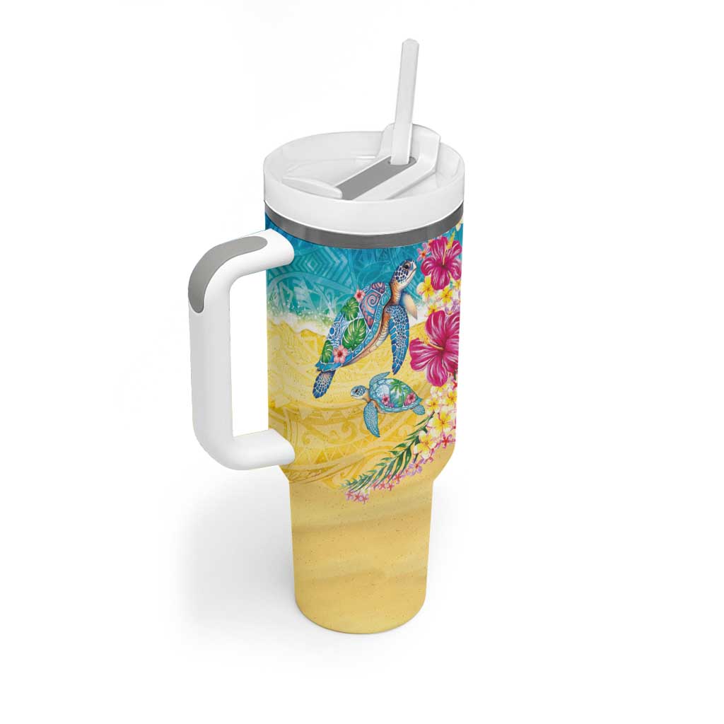 Hawaiian Tropical Plants Turtles Tumbler With Handle Watercolor Style - Polynesian Pride