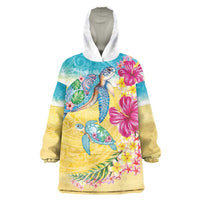 Hawaiian Tropical Plants Turtles Wearable Blanket Hoodie Watercolor Style - Polynesian Pride