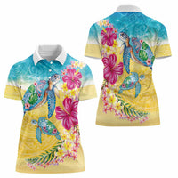 Hawaiian Tropical Plants Turtles Women Polo Shirt Watercolor Style - Polynesian Pride