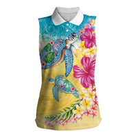 Hawaiian Tropical Plants Turtles Women Sleeveless Polo Shirt Watercolor Style - Polynesian Pride