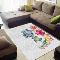 Hawaiian Abstract Art Turtles Area Rug with Plumeria and Hibiscus - Polynesian Pride