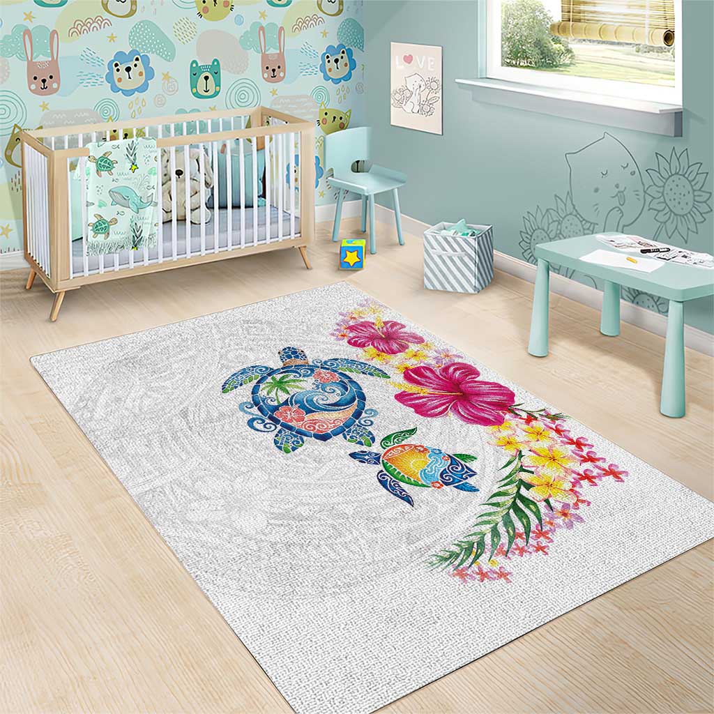 Hawaiian Abstract Art Turtles Area Rug with Plumeria and Hibiscus - Polynesian Pride