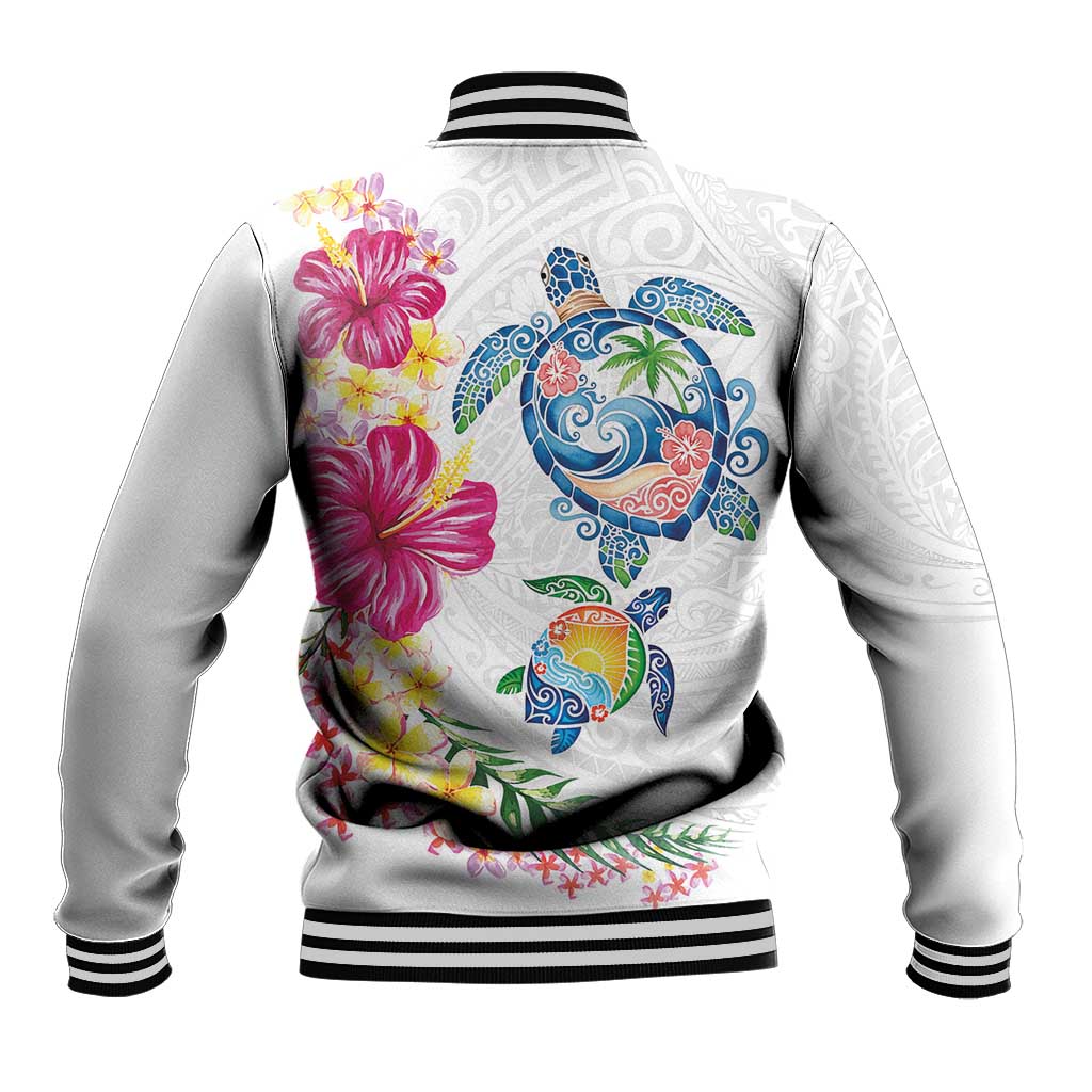 Hawaiian Abstract Art Turtles Baseball Jacket with Plumeria and Hibiscus - Polynesian Pride
