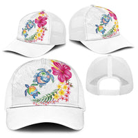 Hawaiian Abstract Art Turtles Baseball Net Cap with Plumeria and Hibiscus - Polynesian Pride