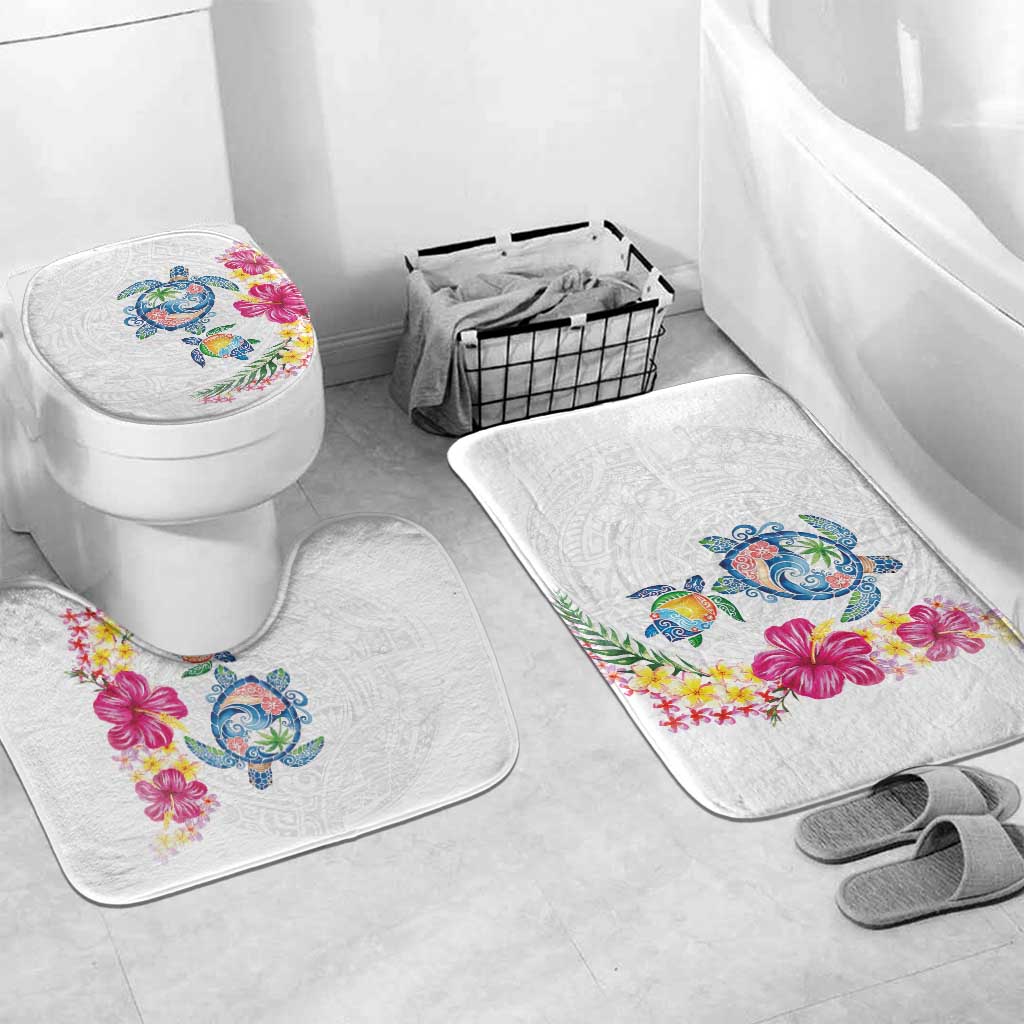 Hawaiian Abstract Art Turtles Bathroom Set with Plumeria and Hibiscus - Polynesian Pride