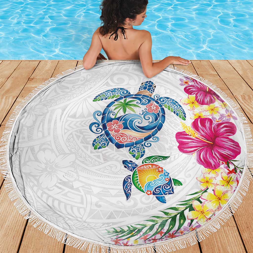 Hawaiian Abstract Art Turtles Beach Blanket with Plumeria and Hibiscus - Polynesian Pride