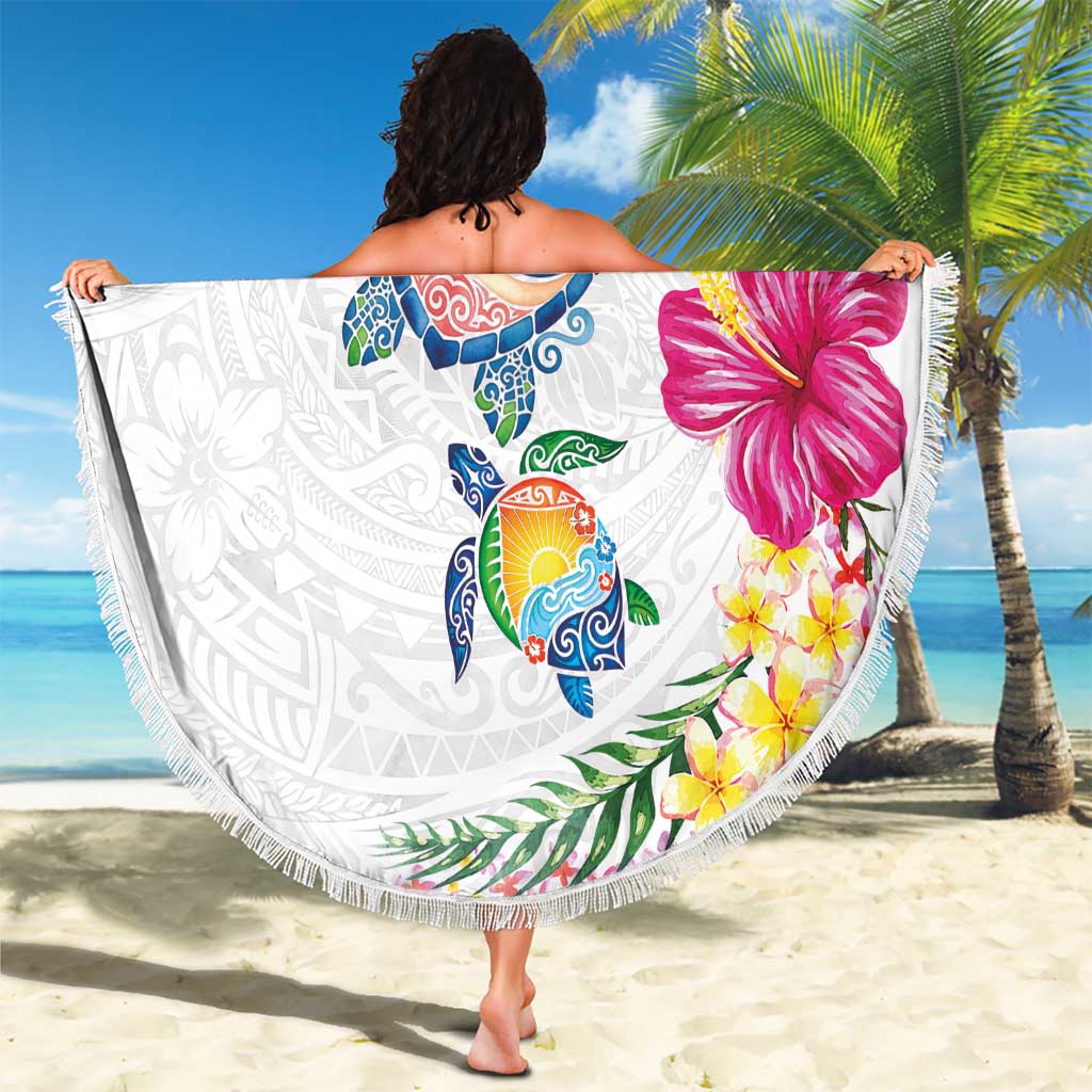 Hawaiian Abstract Art Turtles Beach Blanket with Plumeria and Hibiscus - Polynesian Pride