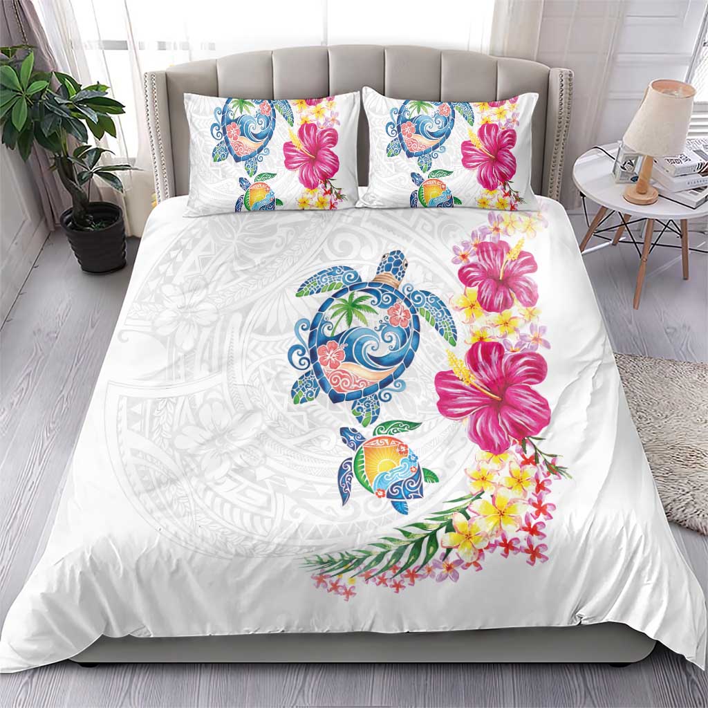 Hawaiian Abstract Art Turtles Bedding Set with Plumeria and Hibiscus - Polynesian Pride
