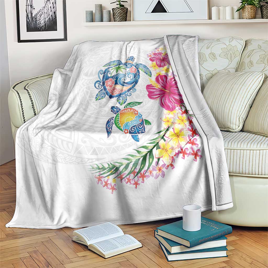 Hawaiian Abstract Art Turtles Blanket with Plumeria and Hibiscus - Polynesian Pride
