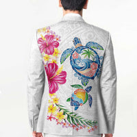 Hawaiian Abstract Art Turtles Blazer with Plumeria and Hibiscus - Polynesian Pride