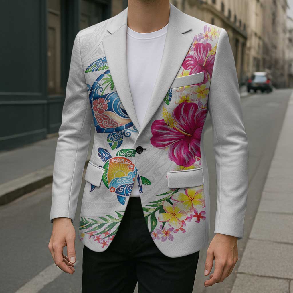 Hawaiian Abstract Art Turtles Blazer with Plumeria and Hibiscus - Polynesian Pride