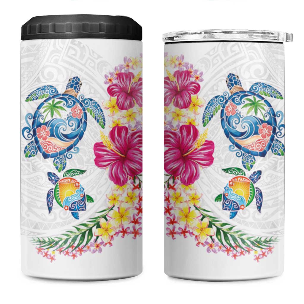 Hawaiian Abstract Art Turtles 4 in 1 Can Cooler Tumbler with Plumeria and Hibiscus - Polynesian Pride