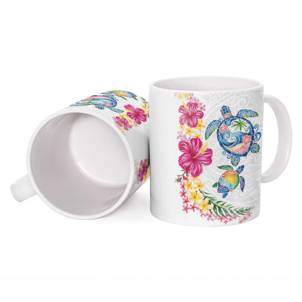 Hawaiian Abstract Art Turtles Ceramic Mug with Plumeria and Hibiscus - Polynesian Pride
