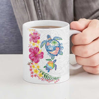 Hawaiian Abstract Art Turtles Ceramic Mug with Plumeria and Hibiscus - Polynesian Pride