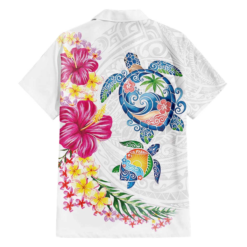 Hawaiian Abstract Art Turtles Family Matching Long Sleeve Bodycon Dress and Hawaiian Shirt with Plumeria and Hibiscus LT03 - Polynesian Pride