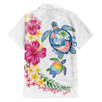 Hawaiian Abstract Art Turtles Family Matching Off Shoulder Maxi Dress and Hawaiian Shirt with Plumeria and Hibiscus LT03 - Polynesian Pride