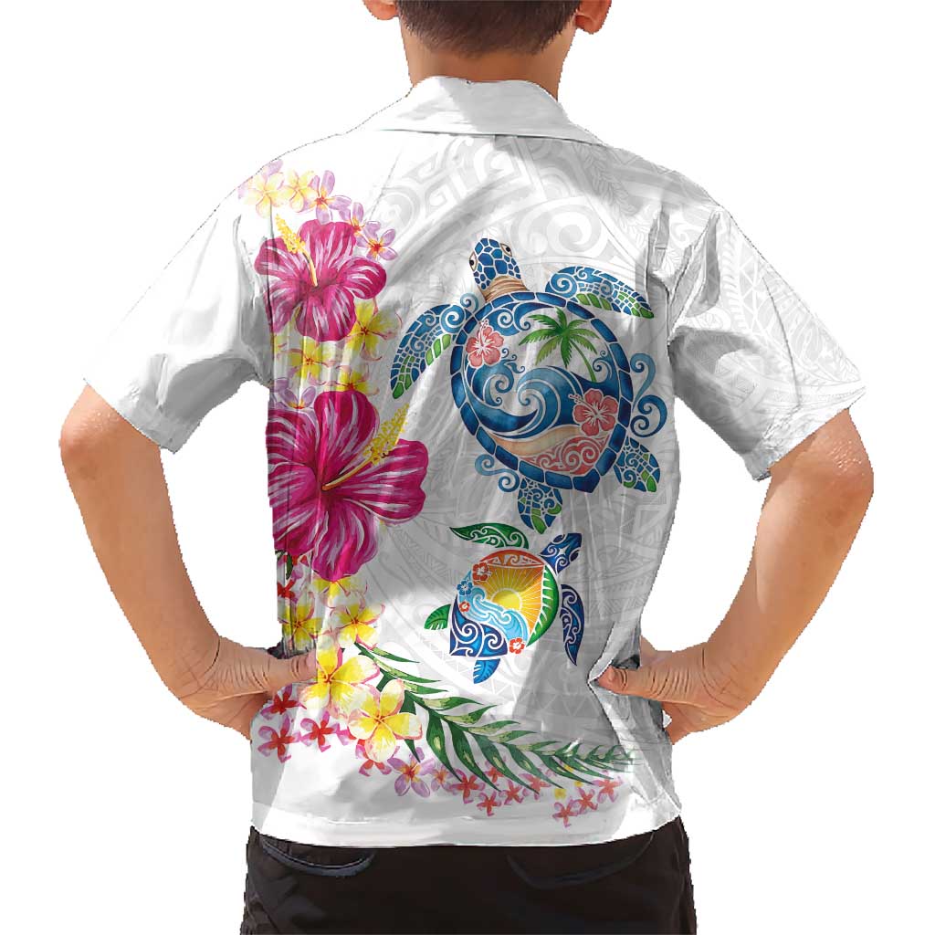 Hawaiian Abstract Art Turtles Family Matching Short Sleeve Bodycon Dress and Hawaiian Shirt with Plumeria and Hibiscus LT03 - Polynesian Pride