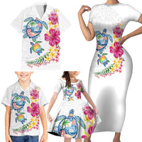 Hawaiian Abstract Art Turtles Family Matching Short Sleeve Bodycon Dress and Hawaiian Shirt with Plumeria and Hibiscus LT03 - Polynesian Pride