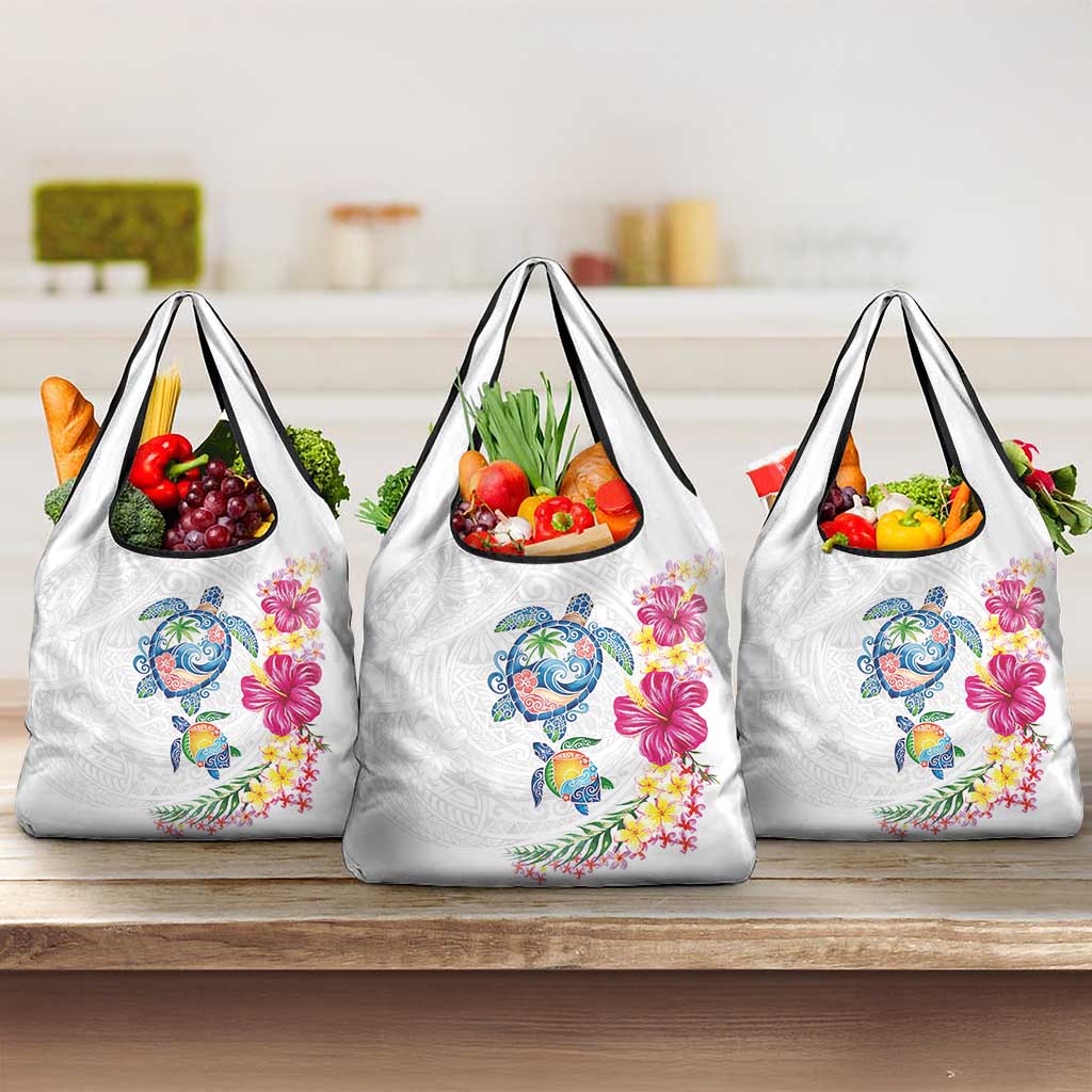 Hawaiian Abstract Art Turtles Grocery Bag with Plumeria and Hibiscus - Polynesian Pride