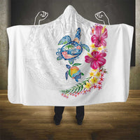 Hawaiian Abstract Art Turtles Hooded Blanket with Plumeria and Hibiscus - Polynesian Pride