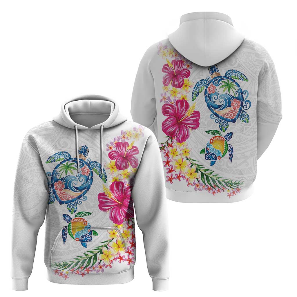 Hawaiian Abstract Art Turtles Hoodie with Plumeria and Hibiscus - Polynesian Pride