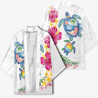 Hawaiian Abstract Art Turtles Kimono with Plumeria and Hibiscus - Polynesian Pride
