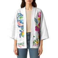 Hawaiian Abstract Art Turtles Kimono with Plumeria and Hibiscus - Polynesian Pride