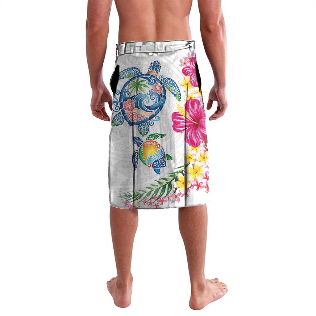 Hawaiian Abstract Art Turtles Lavalava with Plumeria and Hibiscus - Polynesian Pride