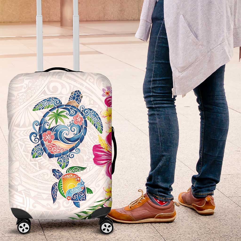 Hawaiian Abstract Art Turtles Luggage Cover with Plumeria and Hibiscus - Polynesian Pride