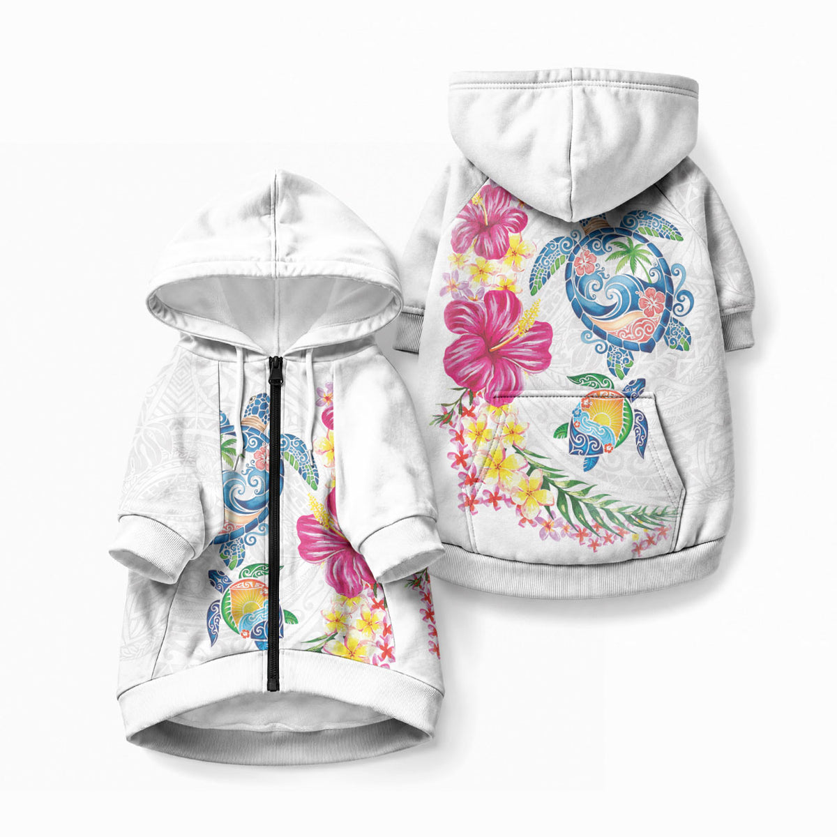 Hawaiian Abstract Art Turtles Pet Hoodie LT03 Zip-up White - Polynesian Pride