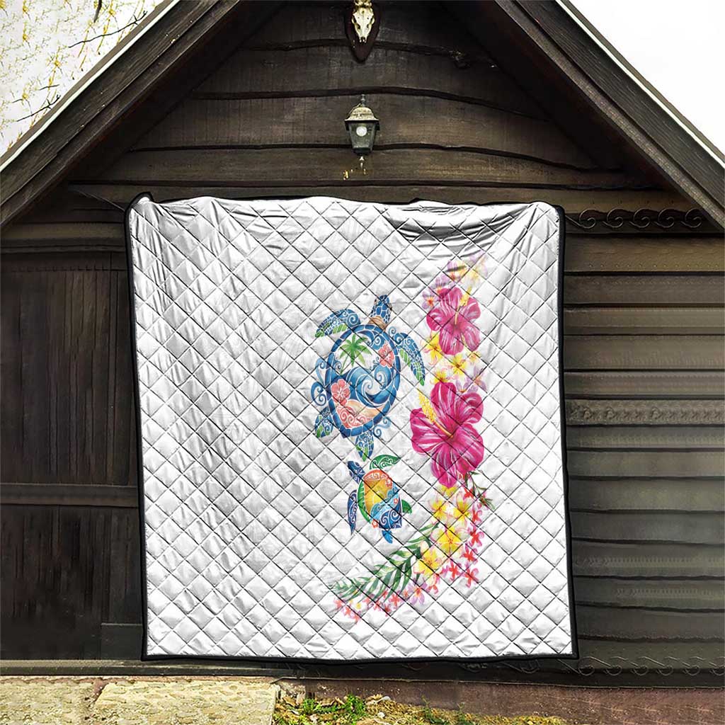 Hawaiian Abstract Art Turtles Quilt with Plumeria and Hibiscus - Polynesian Pride