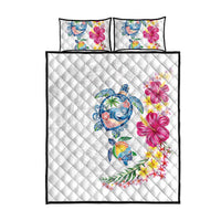 Hawaiian Abstract Art Turtles Quilt Bed Set with Plumeria and Hibiscus - Polynesian Pride
