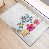 Hawaiian Abstract Art Turtles Rubber Doormat with Plumeria and Hibiscus - Polynesian Pride