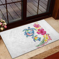 Hawaiian Abstract Art Turtles Rubber Doormat with Plumeria and Hibiscus - Polynesian Pride