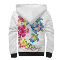 Hawaiian Abstract Art Turtles Sherpa Hoodie with Plumeria and Hibiscus - Polynesian Pride