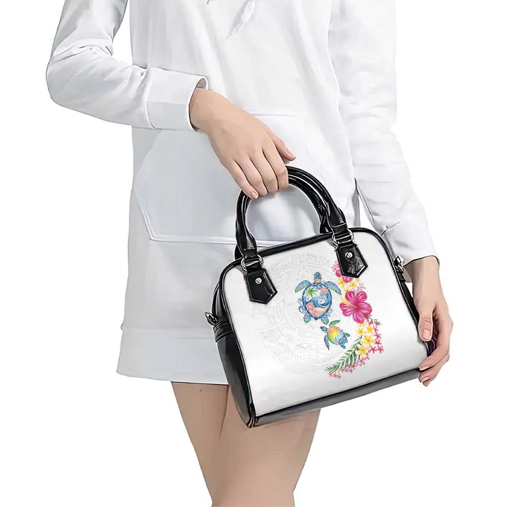 Hawaiian Abstract Art Turtles Shoulder Handbag with Plumeria and Hibiscus - Polynesian Pride