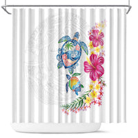 Hawaiian Abstract Art Turtles Shower Curtain with Plumeria and Hibiscus - Polynesian Pride