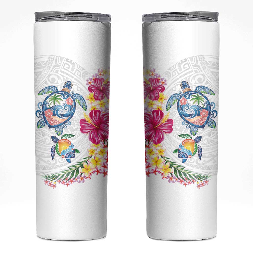 Hawaiian Abstract Art Turtles Skinny Tumbler with Plumeria and Hibiscus - Polynesian Pride