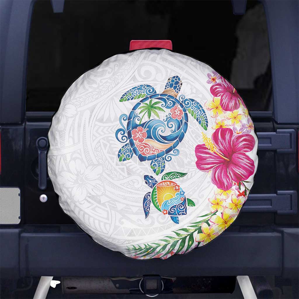 Hawaiian Abstract Art Turtles Spare Tire Cover with Plumeria and Hibiscus - Polynesian Pride