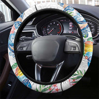 Hawaiian Abstract Art Turtles Steering Wheel Cover with Plumeria and Hibiscus - Polynesian Pride