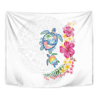 Hawaiian Abstract Art Turtles Tapestry with Plumeria and Hibiscus - Polynesian Pride