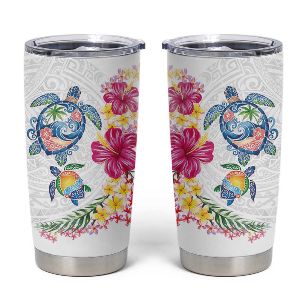 Hawaiian Abstract Art Turtles Tumbler Cup with Plumeria and Hibiscus - Polynesian Pride
