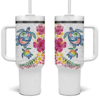 Hawaiian Abstract Art Turtles Tumbler With Handle with Plumeria and Hibiscus - Polynesian Pride