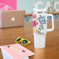 Hawaiian Abstract Art Turtles Tumbler With Handle with Plumeria and Hibiscus - Polynesian Pride