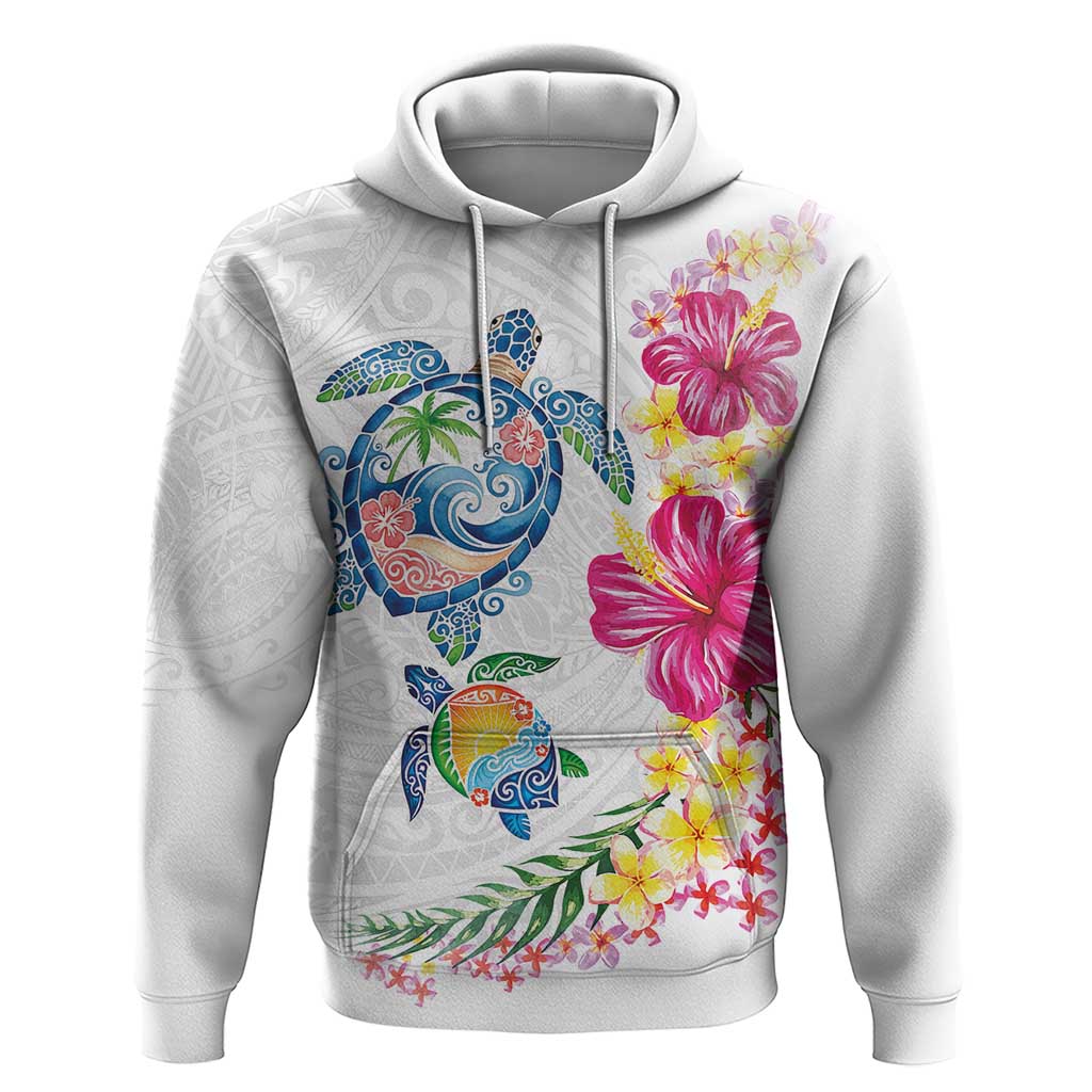 Hawaiian Abstract Art Turtles Zip Hoodie with Plumeria and Hibiscus - Polynesian Pride