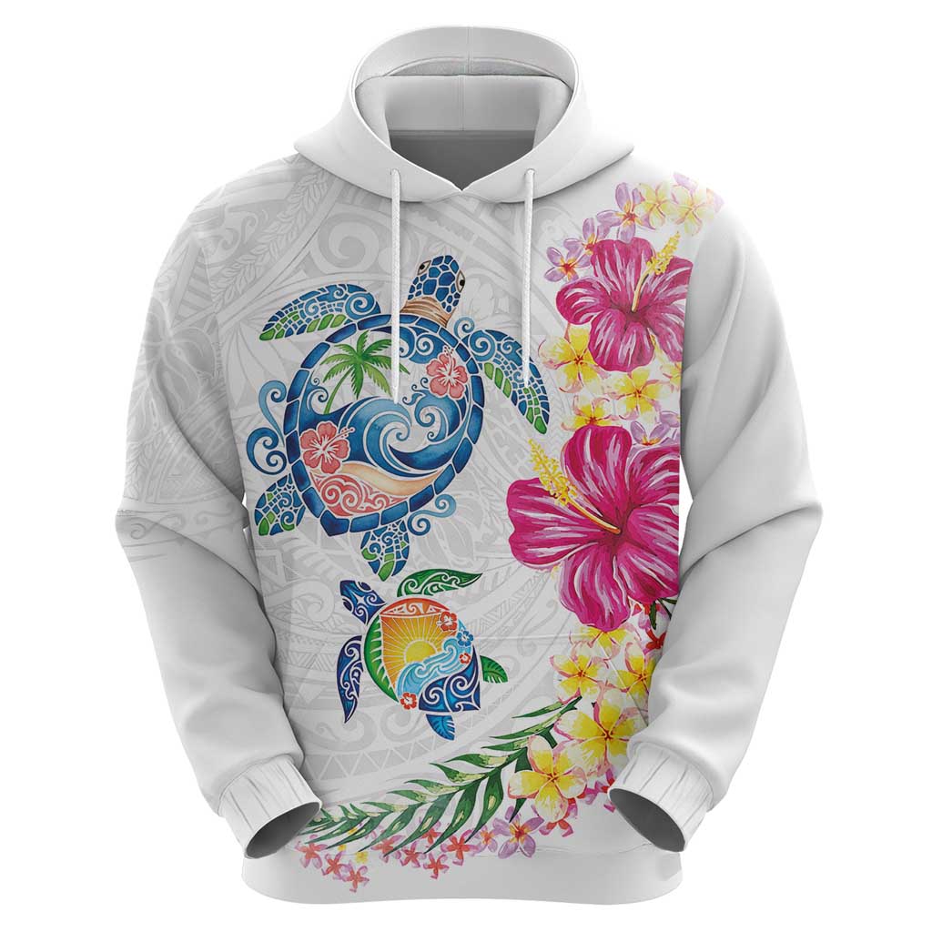 Hawaiian Abstract Art Turtles Zip Hoodie with Plumeria and Hibiscus - Polynesian Pride