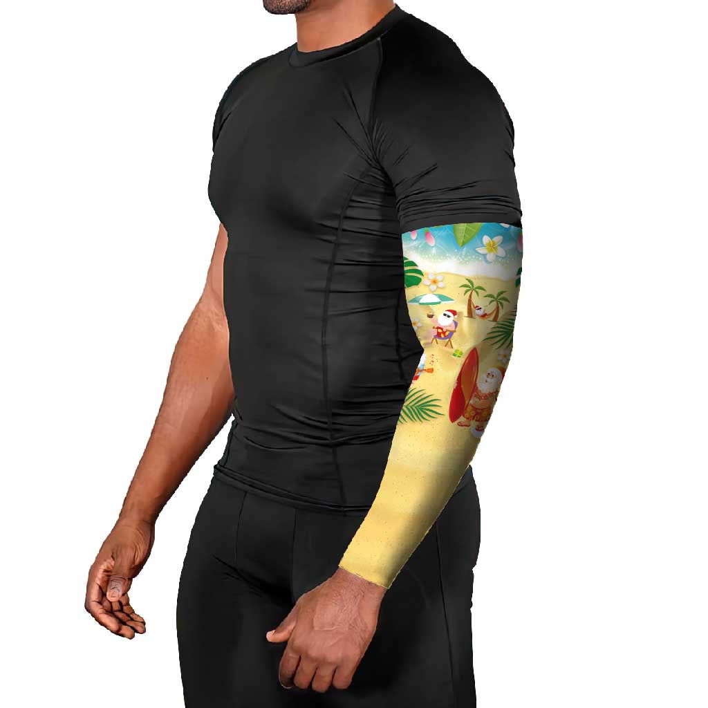 Hawaiian Mele Kalikimaka Arm Sleeves Tropical Plumeria and Lei Funny Santa Beach - Polynesian Pride