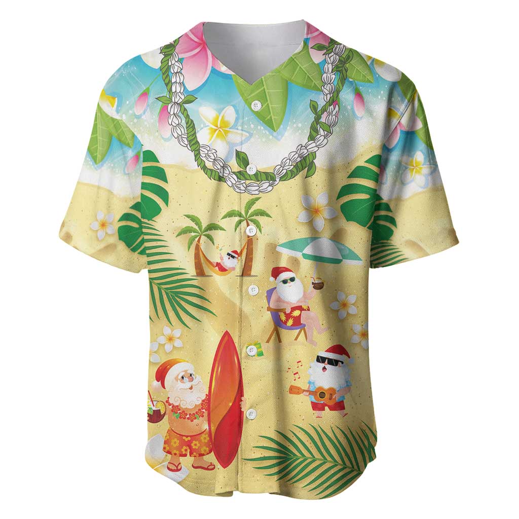 Hawaiian Mele Kalikimaka Baseball Jersey Tropical Plumeria and Lei Funny Santa Beach - Polynesian Pride