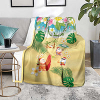 Hawaiian Mele Kalikimaka Blanket Tropical Plumeria and Lei Funny Santa Beach - Polynesian Pride